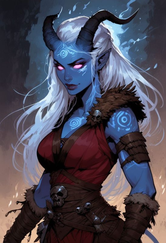 Blue-Skinned Tiefling Shaman - AI image template